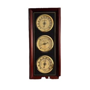 Vintage Sunbeam Red Weather Station Wall Mount Barometer Thermo Humidity W/‎ Key